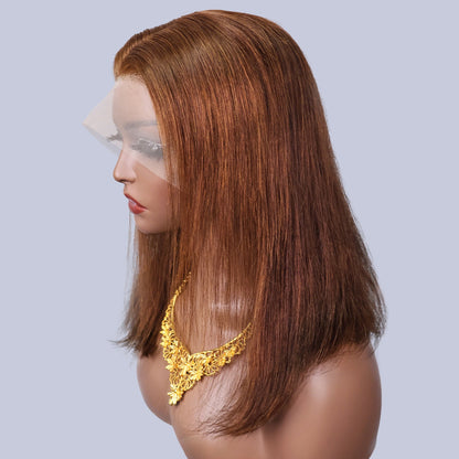 Short 13x4 Lace Front Wig Bob Human Hair Chocolate Brown Straight 200% Density HD Transparent 4x4 Lace Closure Wigs #4 Bob Hair