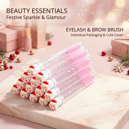 10pcs Christmas Mascara Eyelash Brush in Tube with Santa Claus Cap, Dust-Proof Reusable Mascara Wand Lash Applicator Makeup Tool