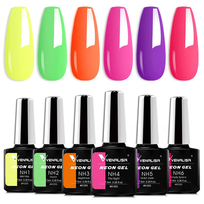 Venalisa Neon Nail Gel Polish Super Gorgeous Summer Color Nail Manicure 7.5ml Semi Permanent Soak off UV LED Nail Gel Varnish