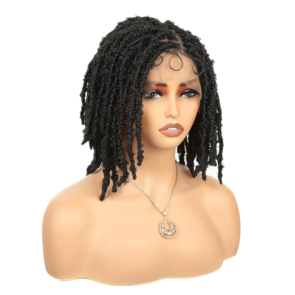 12 Inch Short Synthetic Boho Braided Wigs With Baby Hair Curly Lace Front Wigs for Black Women Box Braiding Wig Natural Looking