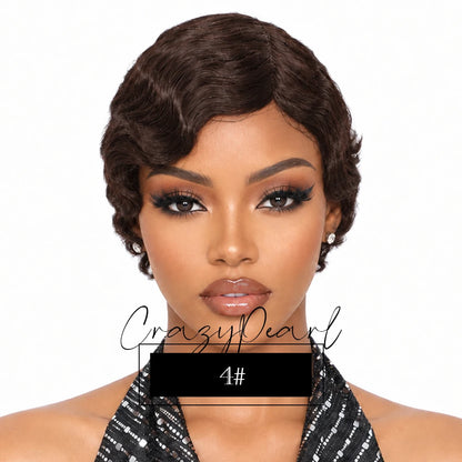 Short Wigs for Black Women Human Hair Ocean Finger Wave Pixie Cut Wig Human Hair Glueless Costume Wig No Glue Wig for Daily Use