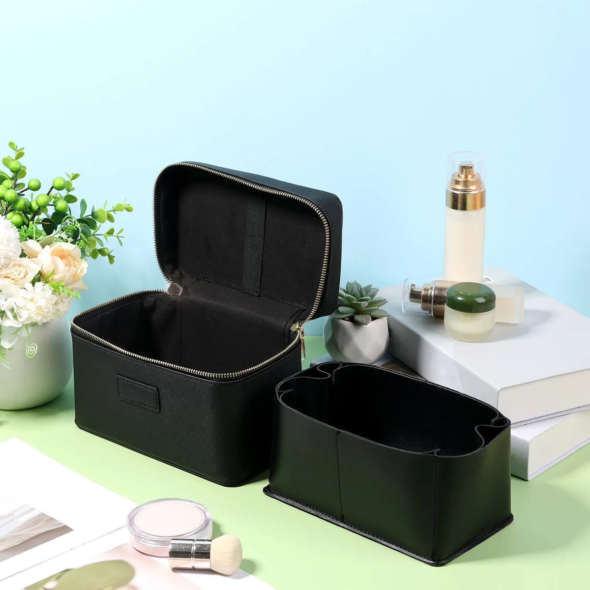 PU leather Cosmetic Bag Women Vanity Case Large Capacity Luxury Portable Travel Toiletry Bags Makeup Organizer