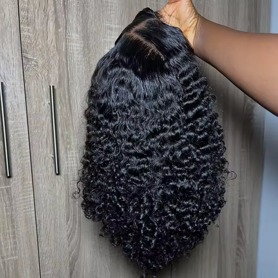 Indian Human Hair Jerry Curly Wig 300% Density Virgin Hair Wig Natural Color Kinky Curly 5x5 Transparent Lace Wig For Women