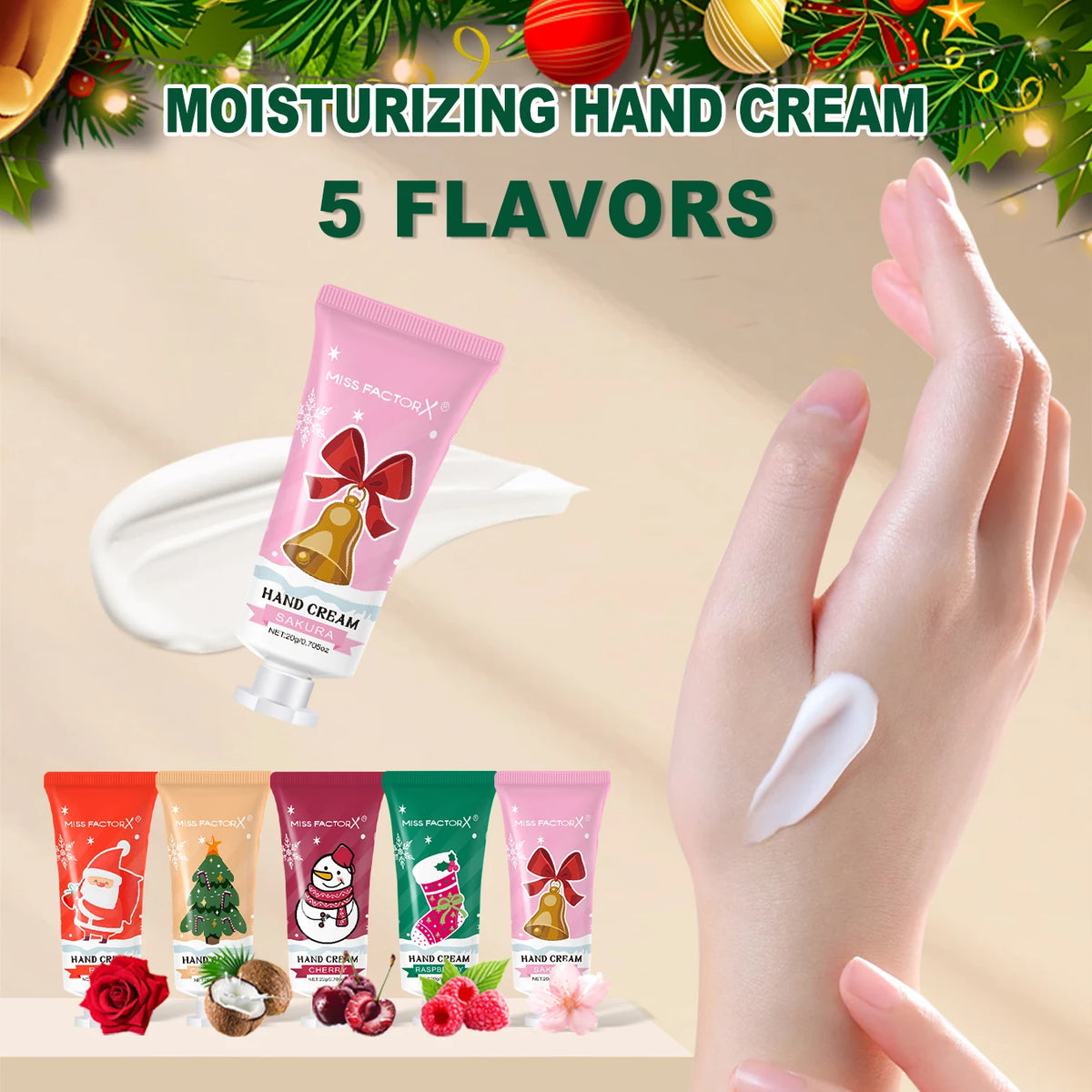 Christmas Assembly Gift Set - 20 Sets, Including Balm, Hand Cream, Lipstick, Red Gauze Bag, Christmas Tree Thank You Card