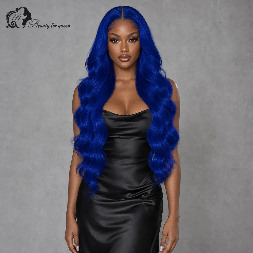 Sapphire Blue Body Wave Wig Long Glueless Heat Friendly Middle Part Extensions Premium Cosplay Silky Everyday Deep Luxe Pro