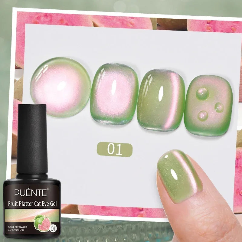 PUENTE 7.5ML Nude Shade Ceramic Cat Eye Gel Nail Polish Shiny Moonlight Cat Eye Gel Soak Off UV Semi-Permanent Nail Art Varnish