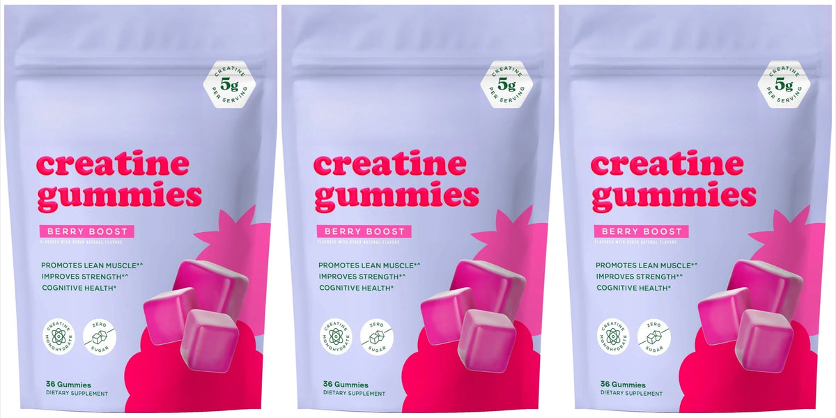 Berry Flavor Creatine Monohydrate 5g Gummies - Zero Sugar 36 Count Non-GMO Gluten Free Vegetarian Supplement for Fitness And Bod