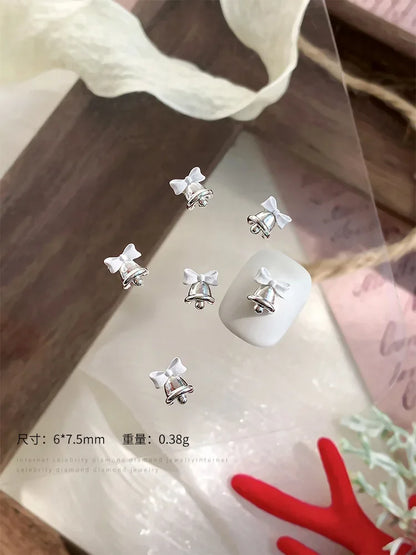 Gold Silver Christmas Bell Nail Art Accessories Winter Bow Alloy Exquisite Nail Charms Jewelry Luxury Manicure Decorations Parts