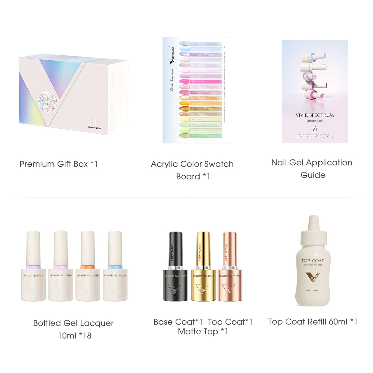 1Set VENALISA V6 Whole Set 10ml HEMA FreeTPO Free Vegan Nail Gel Polish Color Display Gel Varnish Nail Maincure Branded Suitcase