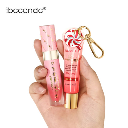 Christmas Gift 3Pcs Glossy Lip Gloss Set Strawberry Lip Balm And Lip Gloss Combo Long Lasting Hydrating Plump Lips