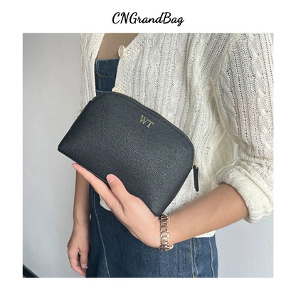 Customized Letters PU Leather Cosmetic Storage Bag Classic Simple Atmosphere Solid Color Make Up Bag Advanced Zipper Wash Bag