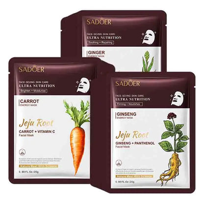 5pcs SADOER Plant Roots Face Mask Ginseng Whitening Facial Masks Moisturizing Firming Hydrating Face Sheet Mask Skin Care