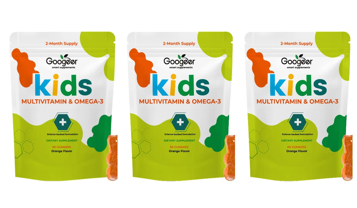 Googeer Kids Multivitamin Omega-3 Gummies with Vitamin C, D3 & Zinc, Supports Growth, Appetite & Metabolism Children, 60 Gummies