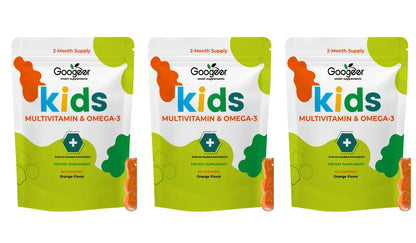 Googeer Kids Multivitamin Omega-3 Gummies with Vitamin C, D3 & Zinc, Supports Growth, Appetite & Metabolism Children, 60 Gummies
