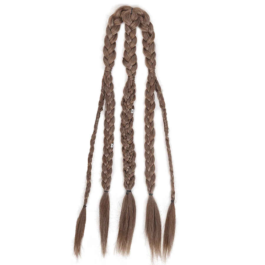 Synthetic 24" Handmade Viking Braided Ponytail Wig Men Clip In Hair Extensions,Halloween Renaissance Warrior Costume Accessories