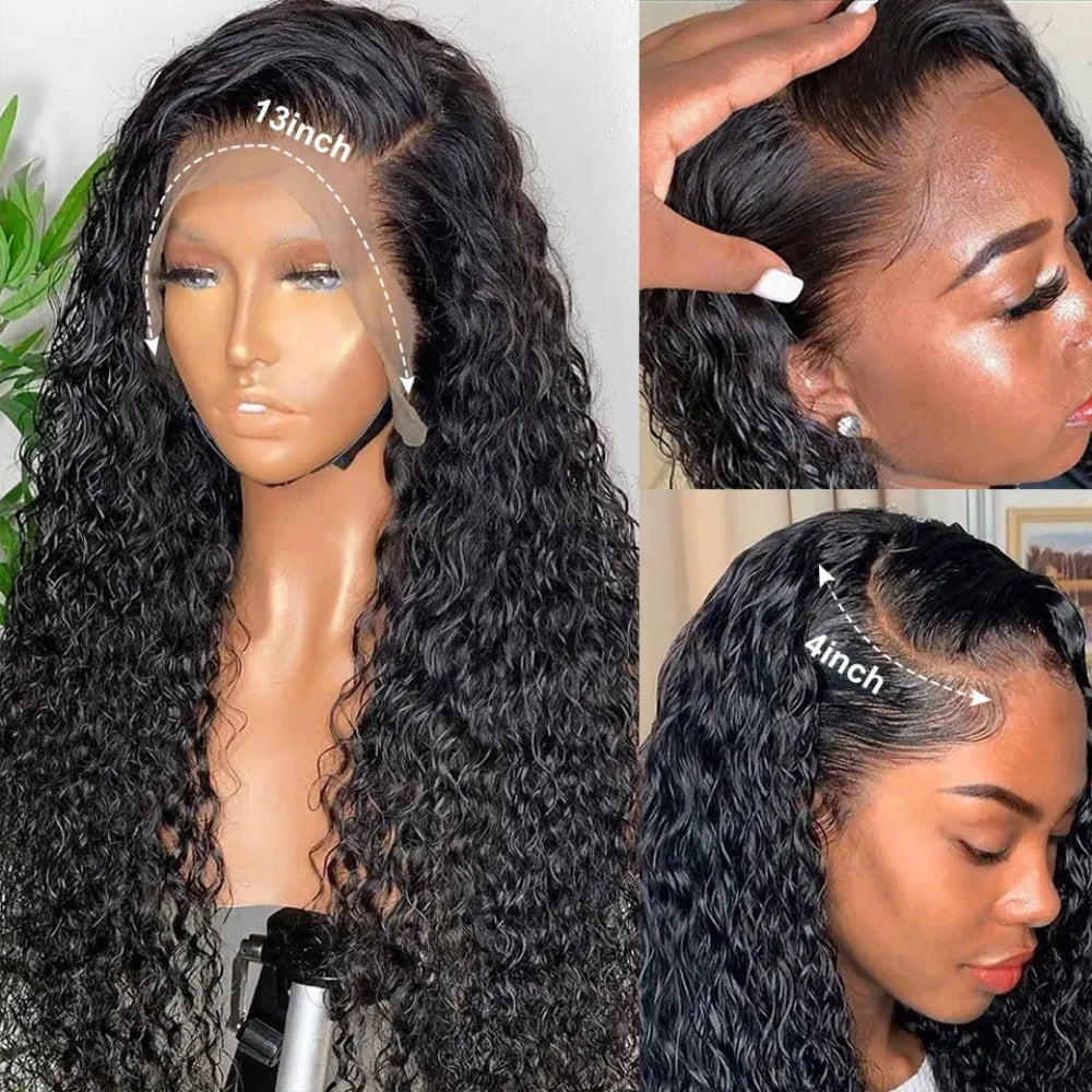 13x4 Lace Frontal Human Hair Wig Deep Water Wave Lace Frontal Wig 200 Density 13x6 HD Lace Deep Water Wave Curly Lace Frontal Wi
