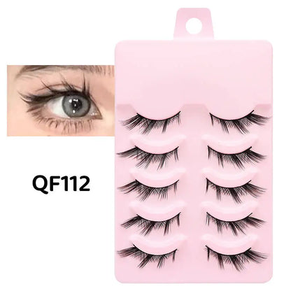 DINGSEN 5 Pairs Manga Lashes Eyes Lashes Soft Natural Long Eyelashes Fake Lashes Anime Wispy Strip False Eyelashes Makeup