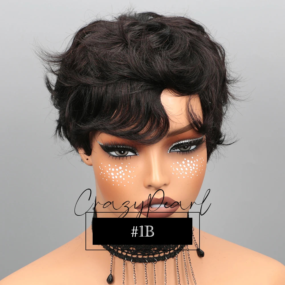 Short Pixie Cut Wig Black Human Hair Lace Front Wigs for Black Women Textured Layered Side Bang Natural Hairline Daily Work Styl