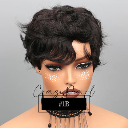 Short Pixie Cut Wig Black Human Hair Lace Front Wigs for Black Women Textured Layered Side Bang Natural Hairline Daily Work Styl
