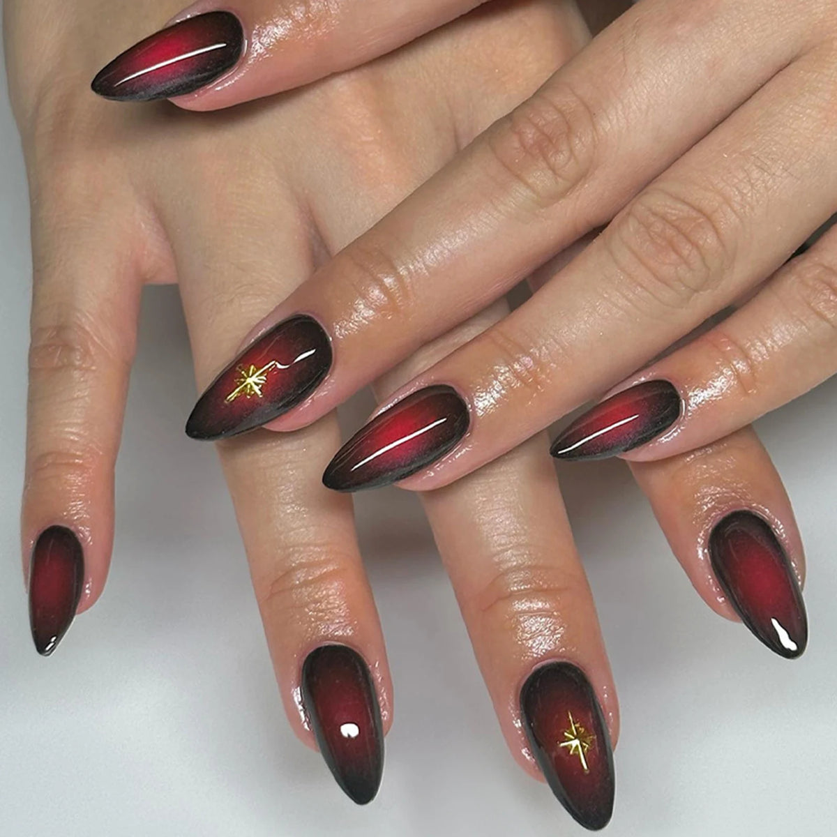 24pcs Pure Black Fake Nails Almond Fashion Charm Manicure Reusable False Nails For Spicy Girls Wearable Press On Nail Patch
