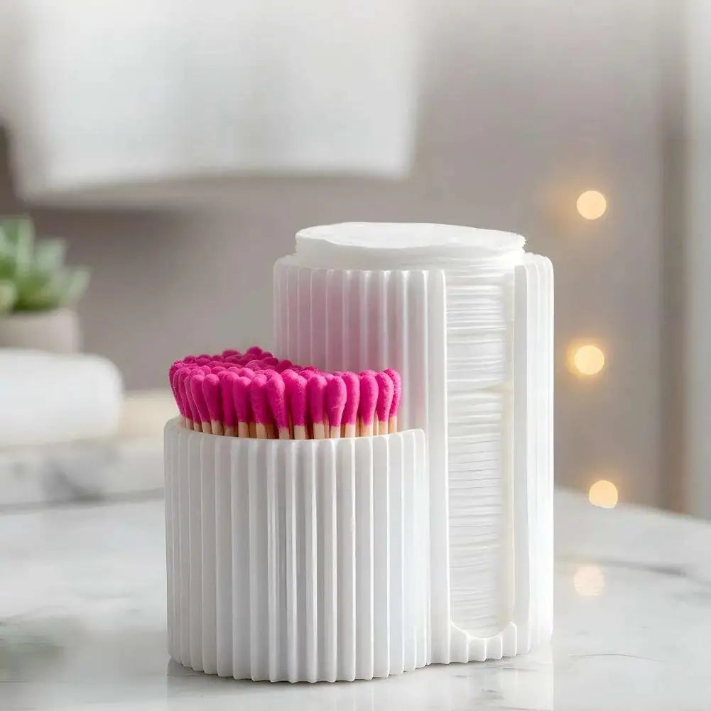 2-Hole Cotton Swab & Makeup Pad Storage Box Dustproof Container For Sponges Nail Tools, Vanity Desk Organizer