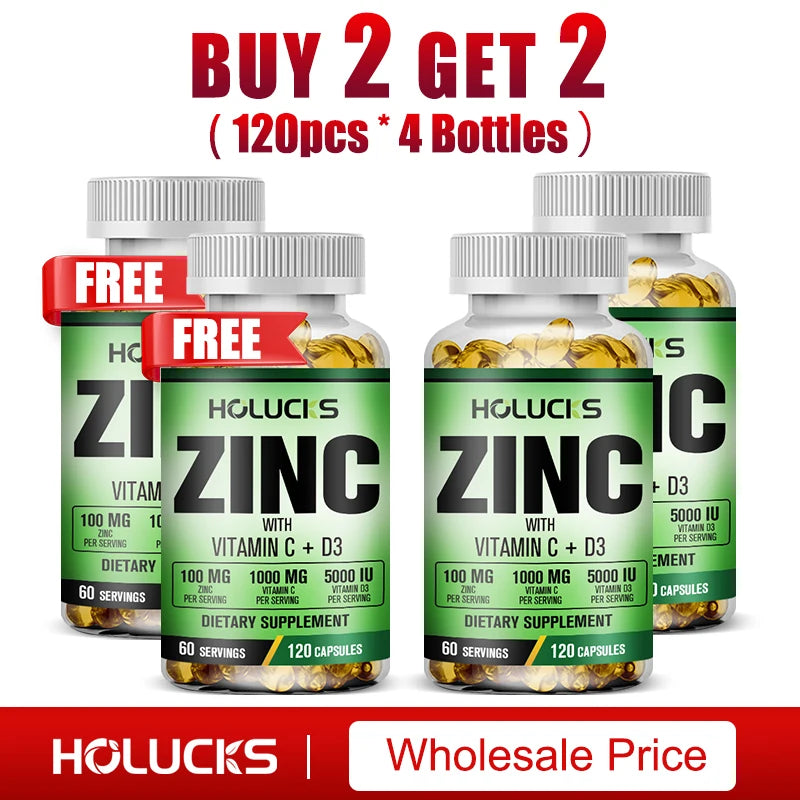Zinc Vitamin C & D3 Complex Supplement, Supports Bone, Teeth, Joint & Heart Health, Boosts Immunity & Energy, Antioxidant