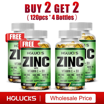 Zinc Vitamin C & D3 Complex Supplement, Supports Bone, Teeth, Joint & Heart Health, Boosts Immunity & Energy, Antioxidant