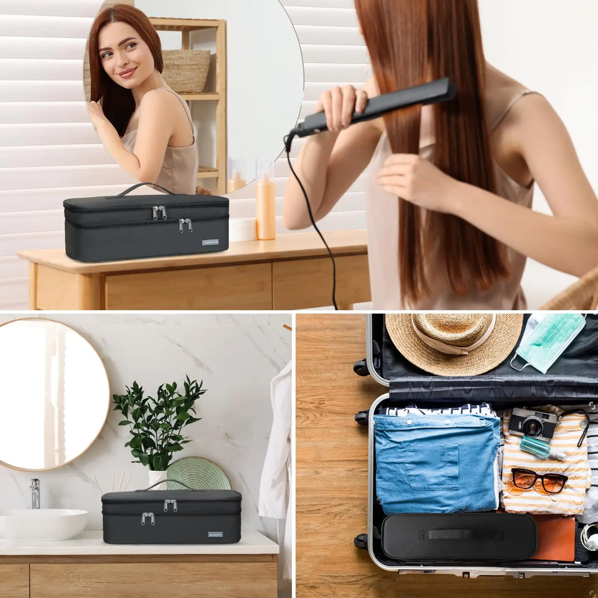 Hair Dryer Case Portable Hairdressing Tools Storage Bag Double Layer Travel Curling Iron Clip Brush Organizer Box, Carrying Cas