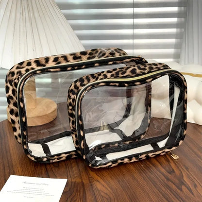 Transparent Leopard Print Clear Makeup Bag Large Capacity Travel Make Up Cosmetic Organizer Zipper Waterproof Cosmetic Bag