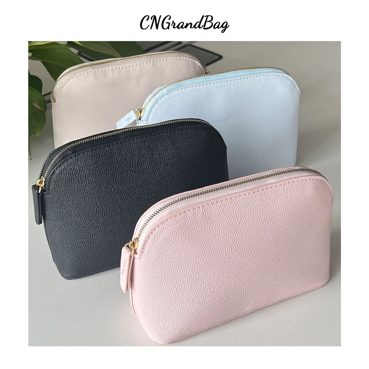 Customized Letters PU Leather Cosmetic Storage Bag Classic Simple Atmosphere Solid Color Make Up Bag Advanced Zipper Wash Bag