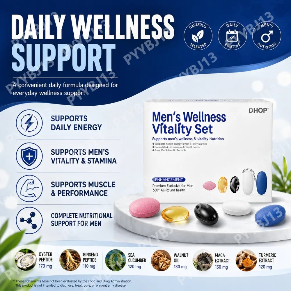 DHOP Men's Vitality Daily Supplement Pack Oyster Maca Cistanche Tablets Ashwagandha NMN DHA Capsules for Men's Energy Support