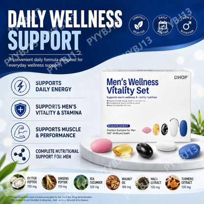 DHOP Men's Vitality Daily Supplement Pack Oyster Maca Cistanche Tablets Ashwagandha NMN DHA Capsules for Men's Energy Support