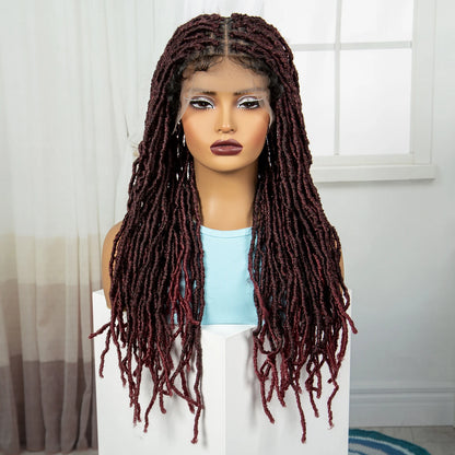 24Inch Full Lace Locs Braided Wigs with Baby Hair Lace Frontal Synthetic Braids Wigs for Black Women Natural HD Lace Braids Wigs