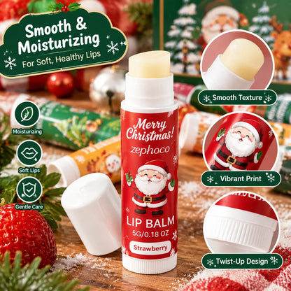 Christmas Lip Balm Set 10 Pack Fruit Flavored Moisturizing Gift Box for Chapped Lips Winter Care Women 50g Christmas Gift