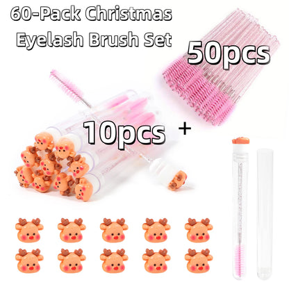 60Pcs Christmas Eyelash Brush with Tube Replaceable Mascara Wand Spoolie Dustproof Lash Tech Supplies Reusable Eyebrow Xmas Gift