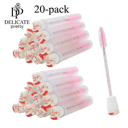 20-Pack Christmas Women Micro Spoolies Ultra-Fine Eyelash & Eyebrow Brushes Lash Extension Wand Comb Makeup Brushes Eyebrow Comb