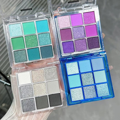 9 Colors Glitter Eyeshadow Palette Purple Glitter Pearlescent Matte Eye Shadows Shimmer Long Lasting Women Eye Pigments Makeup
