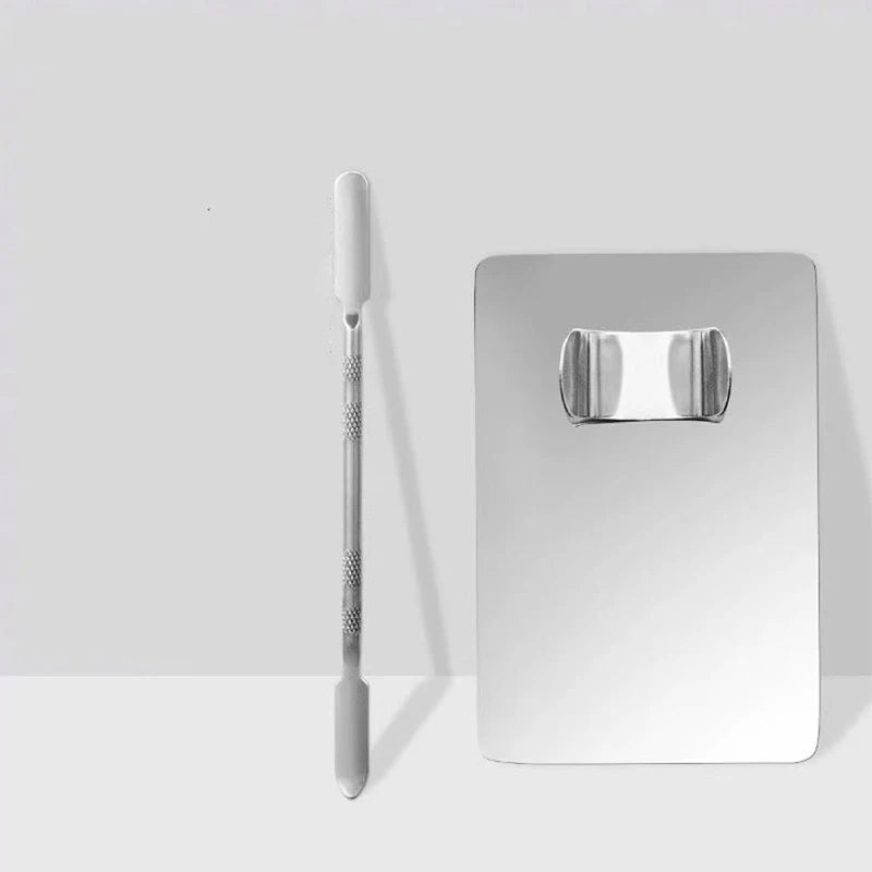 【M】1Set Foundation Brush Mixing Palette Stainless Steel Mixer Palette With Spatula Lipstick Eye Shadow MakeUp Tools