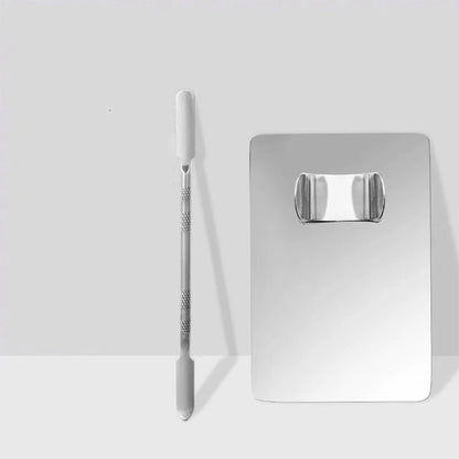 【M】1Set Foundation Brush Mixing Palette Stainless Steel Mixer Palette With Spatula Lipstick Eye Shadow MakeUp Tools