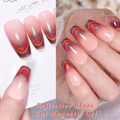 BORN PRETTY 10ml Rainbow Glass Cat Magnetic Nail Gel Polish Sparkling Double Light Reflective Glitter Colorful Laser Varnish