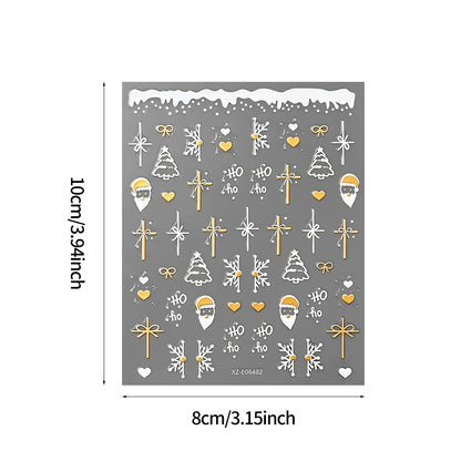 12pcs Gold White Snowflakes Snowman Santa Claus Christmas Nail Stickers Xmas Tree Elk Bow Nail Decals Winter Xmas Nail Supplies