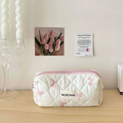 1PC Pink Strawberry Women Cosmetic Quilted Bag Portable Travel Organizer Toiletry Makeup Storage Pouch Handbag Ladies Zipper Bag