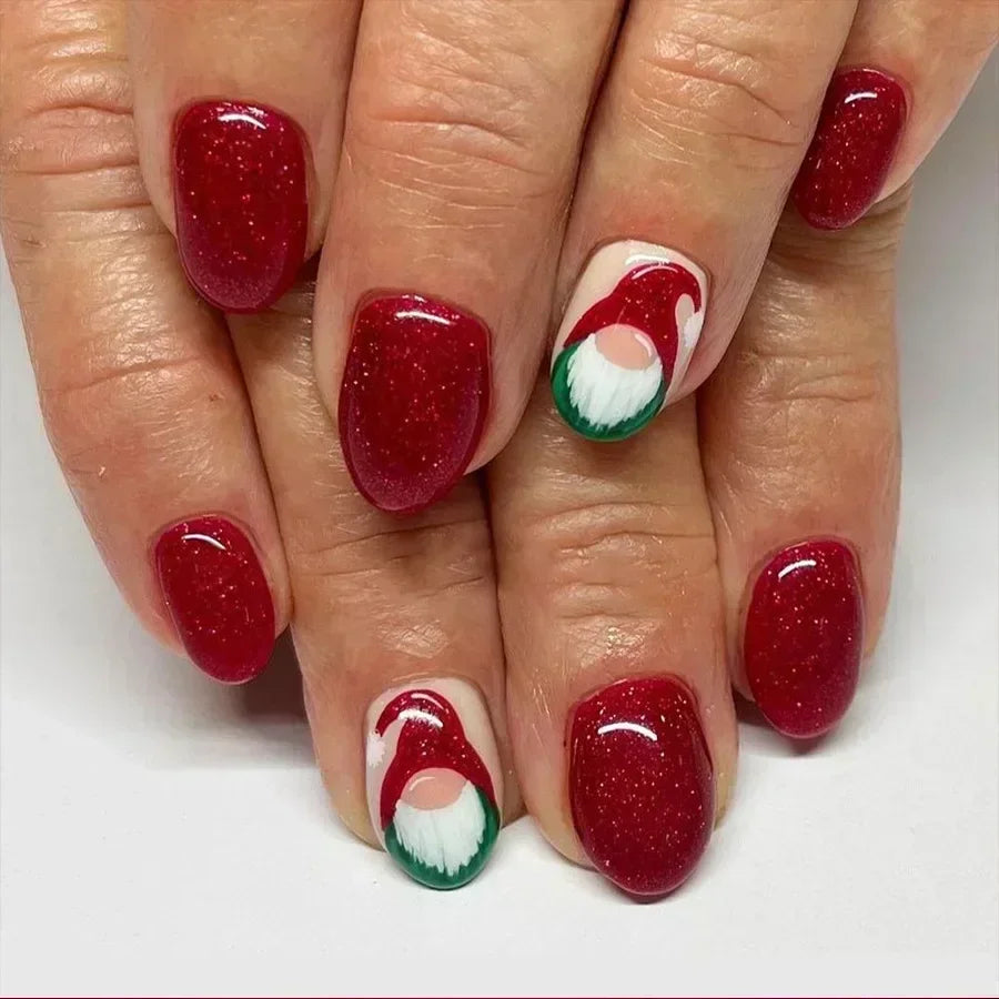 24Pcs Short Oval Press-On Nails - Cute Gingerbread & Candy Cane Christmas Designs, Perfect for Holiday Parties for Women&Girls