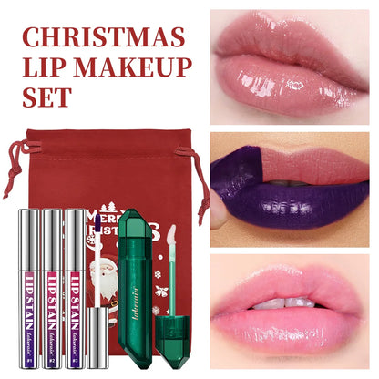 Christmas Lip Makeup Set Peel Off Lip Stain PH Color Changing Lip Oil Deep Moisturizing Long Lasting for Holiday Party Gift