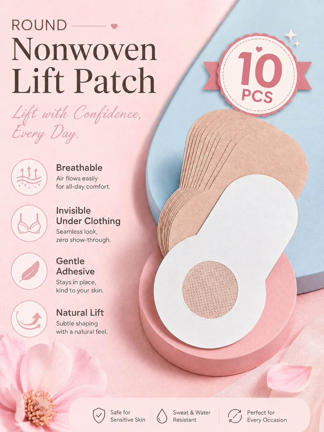 10pcs New Plus Size Reusable Invisible Non-Slip Lifting Bra Tapes For Large Breasts, Anti-Glare Chest Stickers And Sagging Preve
