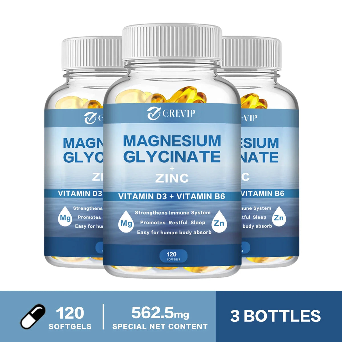 Magnesium Glycinate Supplement 500mg with Zinc,Vitamin D3 B6 High Absorption Support Muscle, Nerve, Joint and Heart Health