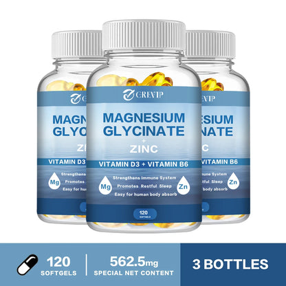 Magnesium Glycinate Supplement 500mg with Zinc,Vitamin D3 B6 High Absorption Support Muscle, Nerve, Joint and Heart Health