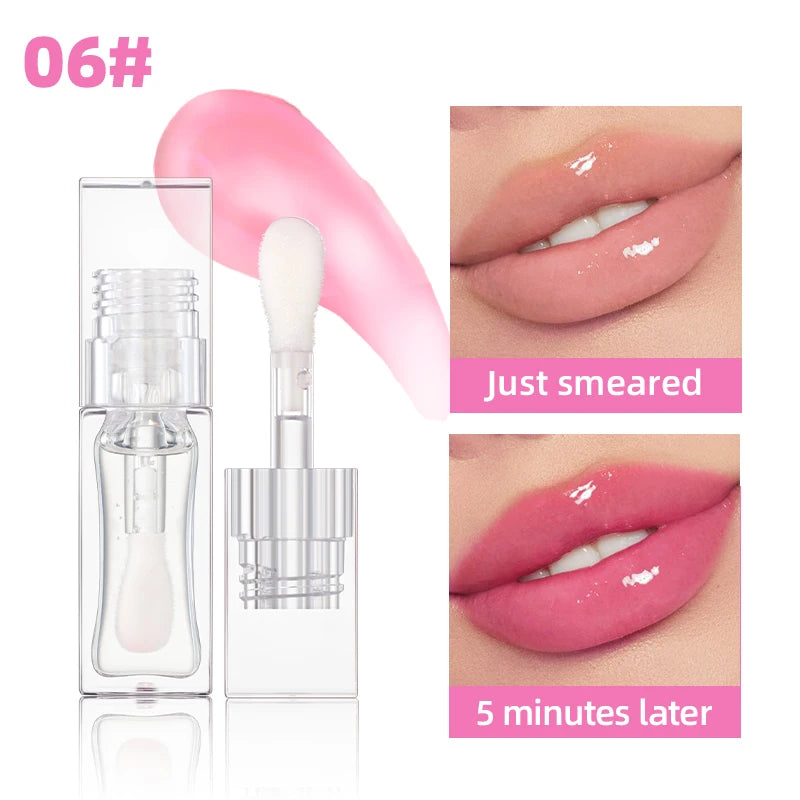 QIBEST 1pc Temperature Color Change Lip Oil Lipgloss Moisturizing Lasting Pink Clear Lip Glaze Pearlescent Lipgloss Makeup New