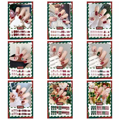 24Pcs/set Christmas Snowflake Christmas False Nails Nail Supplies Elk Pattern Christmas Fake Nails DIY Nail Accessories