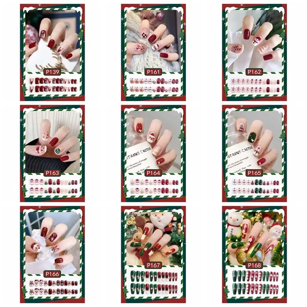 24Pcs/set Christmas Snowflake Christmas False Nails Nail Supplies Elk Pattern Christmas Fake Nails DIY Nail Accessories